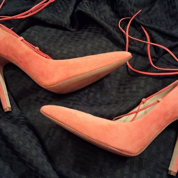 CLEF Women's Genuine Coral Orange Suede Leather Stiletto Pumps, Italy, sz 40.5 - Picture 9 of 15